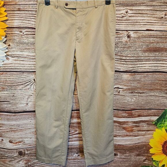 Land's End Khaki Pants men's 32 tailored fit 100% supima Pre-owned - Picture 1 of 6